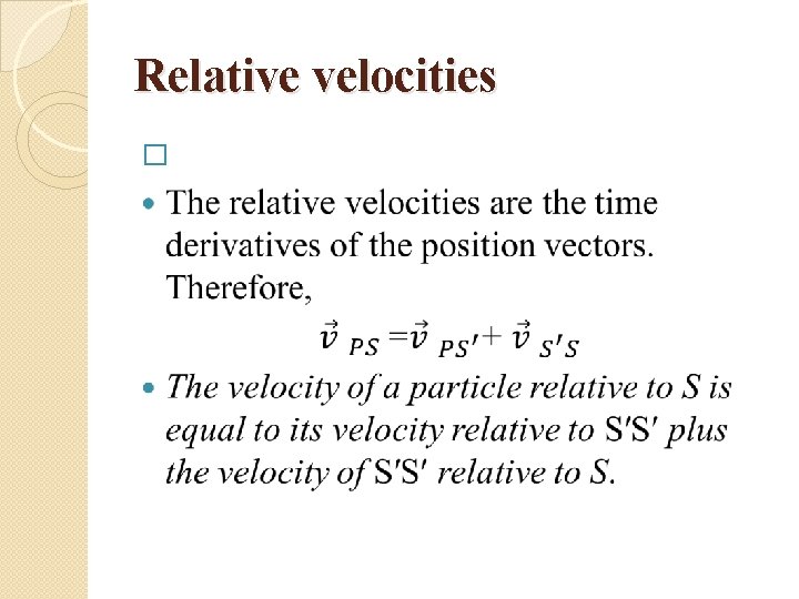 Relative velocities � 