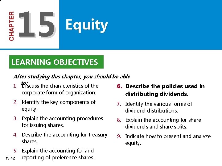 15 Equity LEARNING OBJECTIVES After studying this chapter, you should be able 1. to: