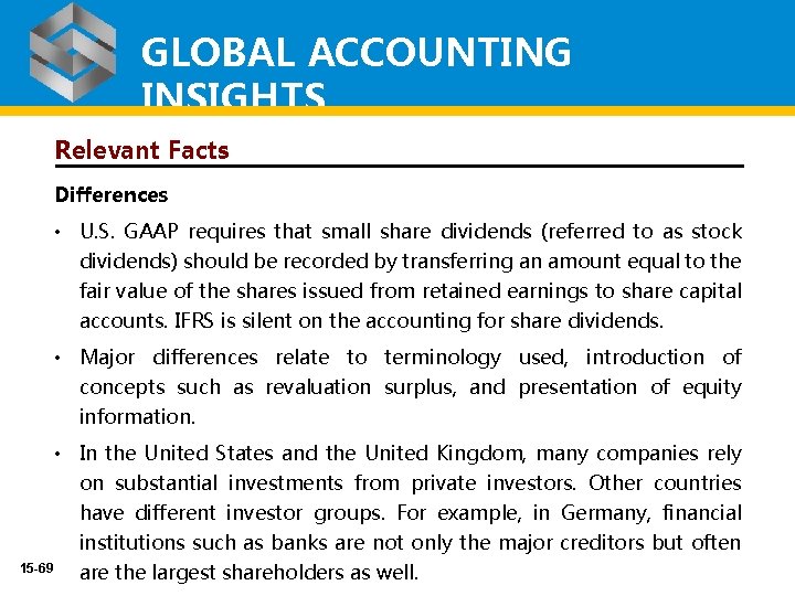 GLOBAL ACCOUNTING INSIGHTS Relevant Facts Differences • U. S. GAAP requires that small share