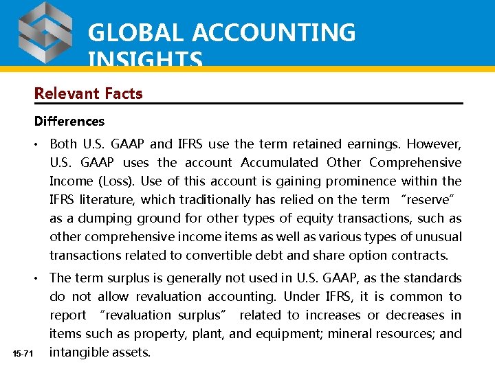 GLOBAL ACCOUNTING INSIGHTS Relevant Facts Differences • Both U. S. GAAP and IFRS use