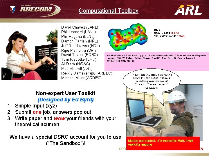 Computational Toolbox David Chavez (LANL) BNDD Phil Leonard (LANL) r(g/cc) = 1. 914 (1.