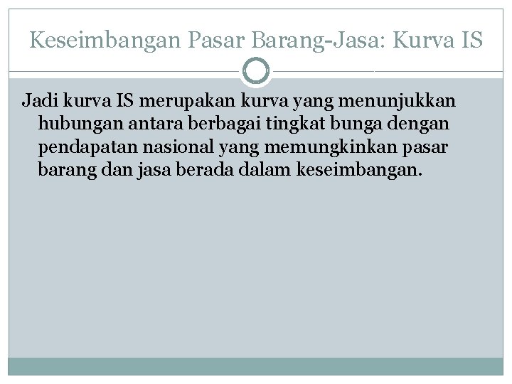 Keseimbangan Pasar Barang-Jasa: Kurva IS Jadi kurva IS merupakan kurva yang menunjukkan hubungan antara