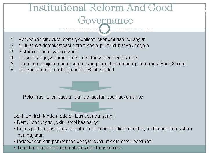 Institutional Reform And Good Governance Membentuk Bank Sentral Modern 1. 2. 3. 4. 5.