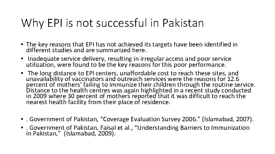 Why EPI is not successful in Pakistan • The key reasons that EPI has