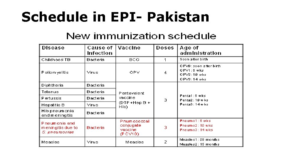 Schedule in EPI- Pakistan 