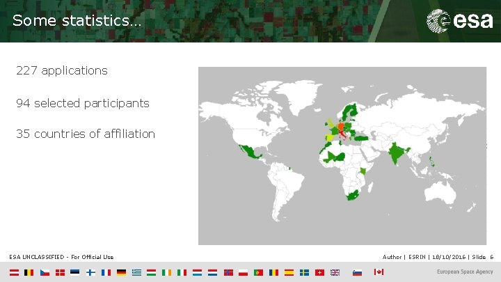 Some statistics… 227 applications 94 selected participants 35 countries of affiliation ESA UNCLASSIFIED -