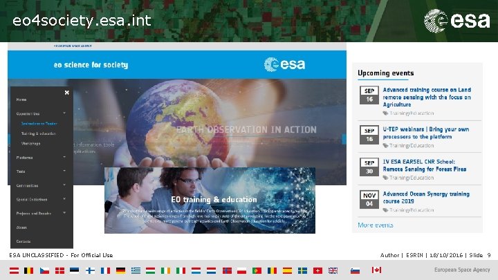eo 4 society. esa. int ESA UNCLASSIFIED - For Official Use Author | ESRIN