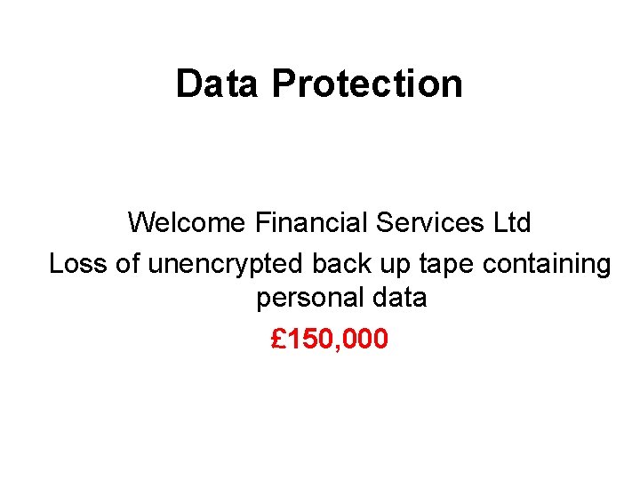 Data Protection Welcome Financial Services Ltd Loss of unencrypted back up tape containing personal