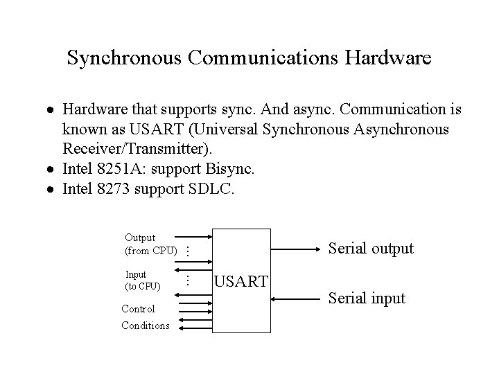 Synchronous Communications Hardware · Hardware that supports sync. And async. Communication is known as