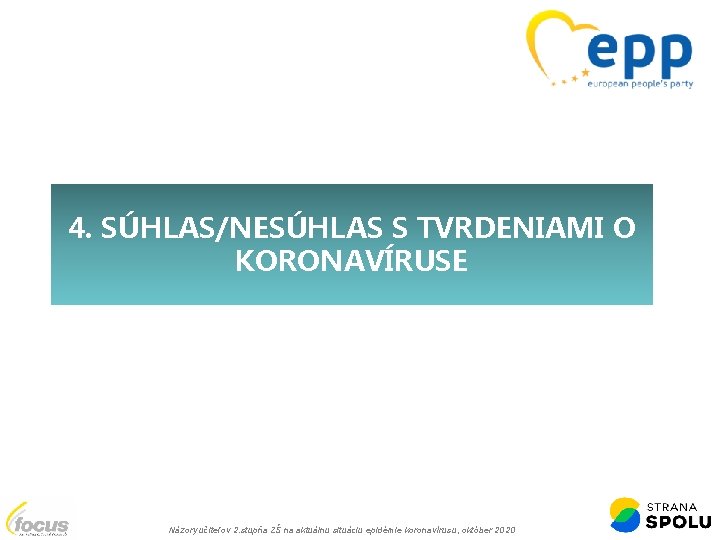 4. SÚHLAS/NESÚHLAS S TVRDENIAMI O KORONAVÍRUSE Názory učiteľov 2. stupňa ZŠ na aktuálnu situáciu