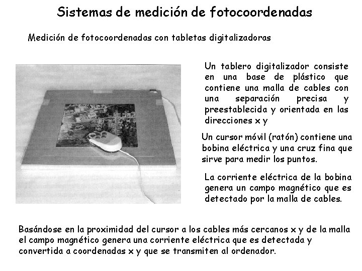 Sistemas de medición de fotocoordenadas Medición de fotocoordenadas con tabletas digitalizadoras Un tablero digitalizador