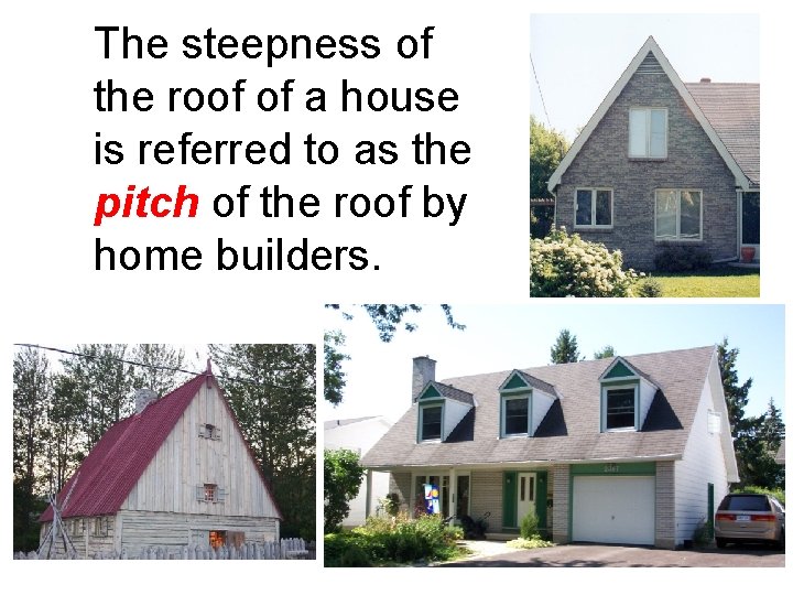 The steepness of the roof of a house is referred to as the pitch