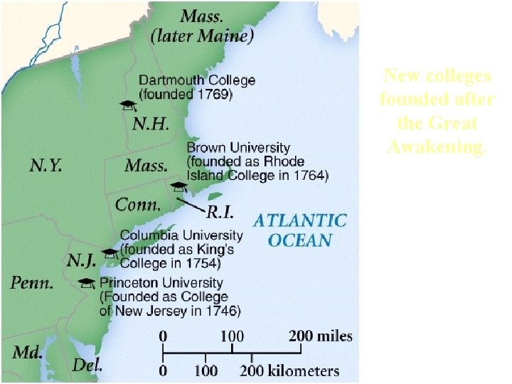 New colleges founded after the Great Awakening. 