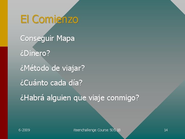 El Comienzo Conseguir Mapa ¿Dinero? ¿Método de viajar? ¿Cuánto cada día? ¿Habrá alguien que