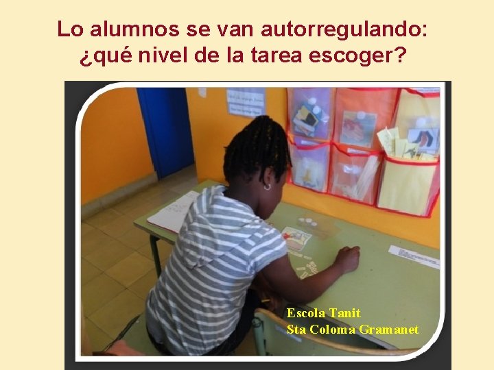 Lo alumnos se van autorregulando: ¿qué nivel de la tarea escoger? Escola Tanit Sta