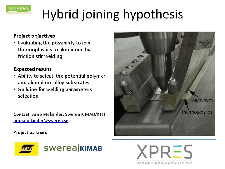 Hybrid joining hypothesis Project objectives • Evaluating the possibility to join thermoplastics to aluminum