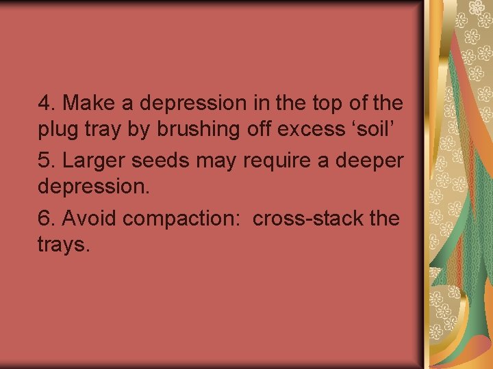 4. Make a depression in the top of the plug tray by brushing off