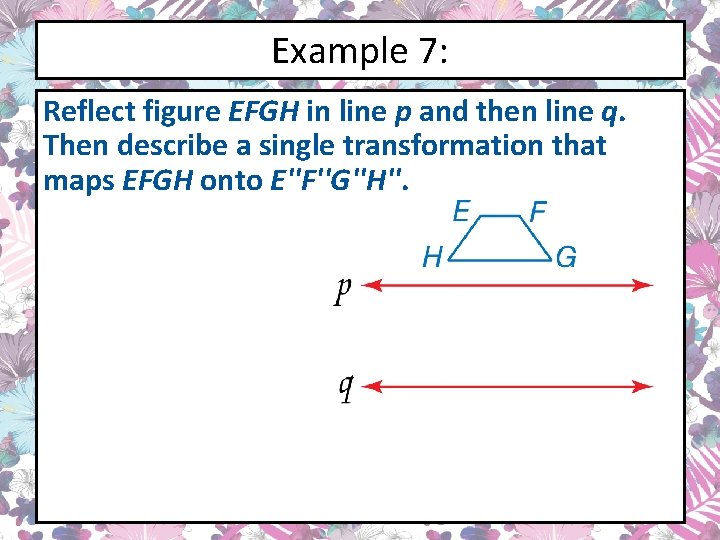 Example 7: Reflect figure EFGH in line p and then line q. Then describe