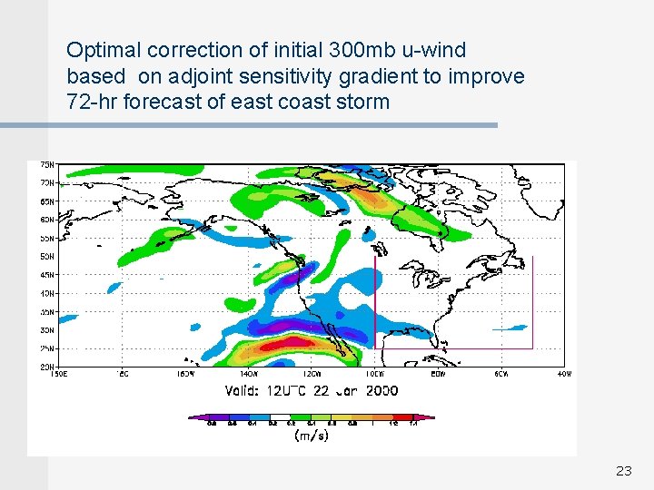Optimal correction of initial 300 mb u-wind based on adjoint sensitivity gradient to improve