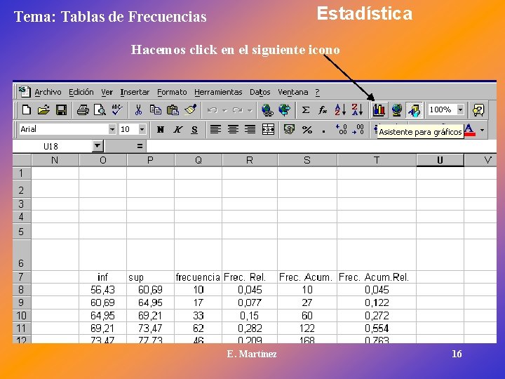 Estadística Tema: Tablas de Frecuencias Hacemos click en el siguiente icono E. Martínez 16
