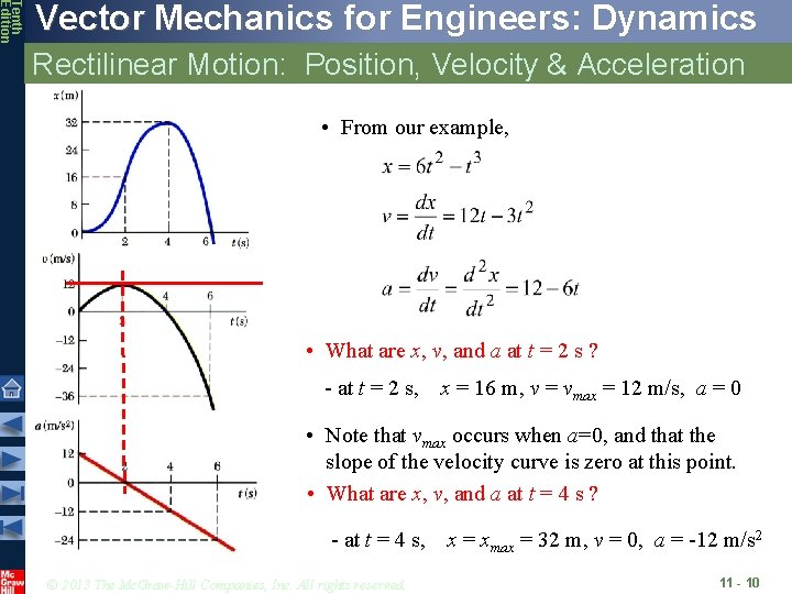 Tenth Edition Vector Mechanics for Engineers: Dynamics Rectilinear Motion: Position, Velocity & Acceleration • Tenth Edition Vector Mechanics for Engineers: Dynamics Rectilinear Motion: Position, Velocity & Acceleration •