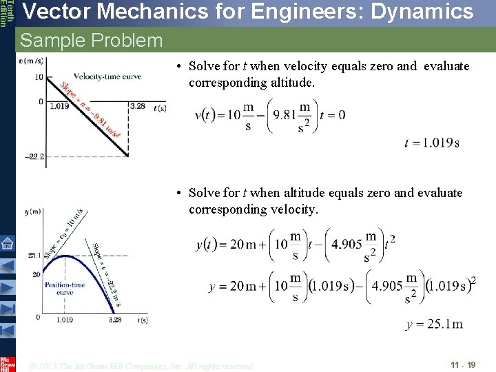 Tenth Edition Vector Mechanics for Engineers: Dynamics Sample Problem • Solve for t when Tenth Edition Vector Mechanics for Engineers: Dynamics Sample Problem • Solve for t when