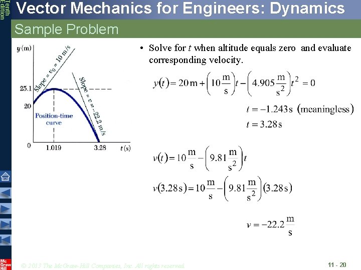 Tenth Edition Vector Mechanics for Engineers: Dynamics Sample Problem • Solve for t when Tenth Edition Vector Mechanics for Engineers: Dynamics Sample Problem • Solve for t when