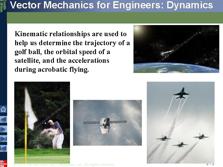 Tenth Edition Vector Mechanics for Engineers: Dynamics Kinematic relationships are used to help us Tenth Edition Vector Mechanics for Engineers: Dynamics Kinematic relationships are used to help us