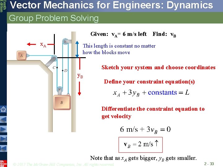 Tenth Edition Vector Mechanics for Engineers: Dynamics Group Problem Solving Given: v. A= 6 Tenth Edition Vector Mechanics for Engineers: Dynamics Group Problem Solving Given: v. A= 6