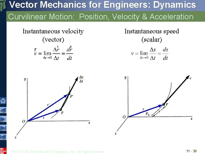 Tenth Edition Vector Mechanics for Engineers: Dynamics Curvilinear Motion: Position, Velocity & Acceleration Instantaneous Tenth Edition Vector Mechanics for Engineers: Dynamics Curvilinear Motion: Position, Velocity & Acceleration Instantaneous