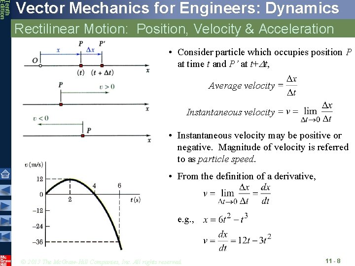 Tenth Edition Vector Mechanics for Engineers: Dynamics Rectilinear Motion: Position, Velocity & Acceleration • Tenth Edition Vector Mechanics for Engineers: Dynamics Rectilinear Motion: Position, Velocity & Acceleration •