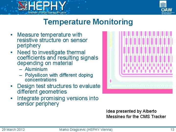 Temperature Monitoring • Measure temperature with resistive structure on sensor periphery • Need to