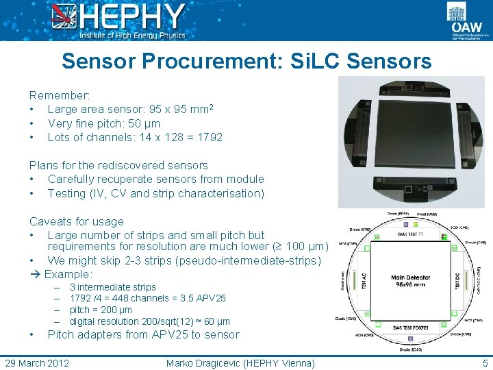 Sensor Procurement: Si. LC Sensors Remember: • Large area sensor: 95 x 95 mm