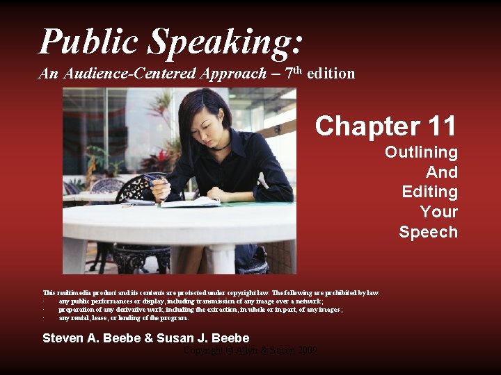 Public Speaking: An Audience-Centered Approach – 7 th edition Chapter 11 Outlining And Editing