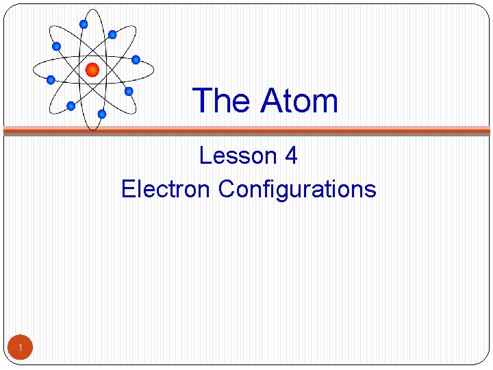 The Atom Lesson 4 Electron Configurations 1 