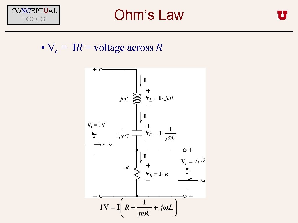 CONCEPTUAL TOOLS Ohm’s Law • Vo = IR = voltage across R 