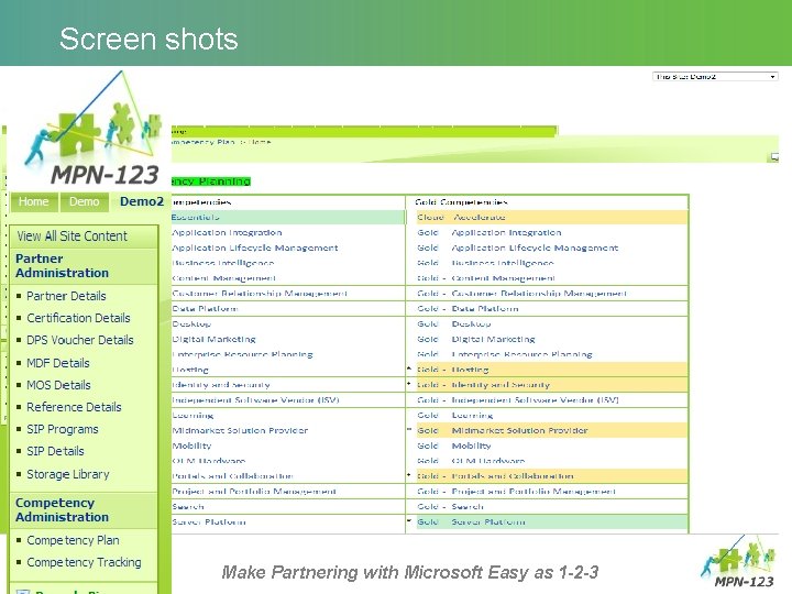 Screen shots Make Partnering with Microsoft Easy as 1 -2 -3 