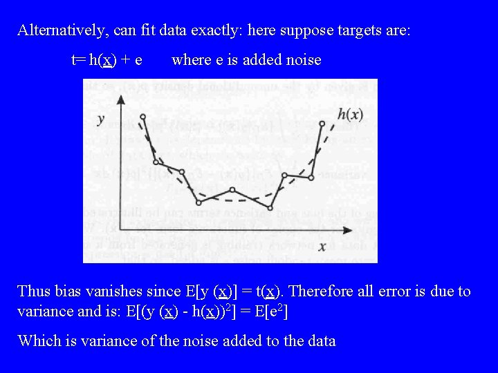 Alternatively, can fit data exactly: here suppose targets are: t= h(x) + e where Alternatively, can fit data exactly: here suppose targets are: t= h(x) + e where