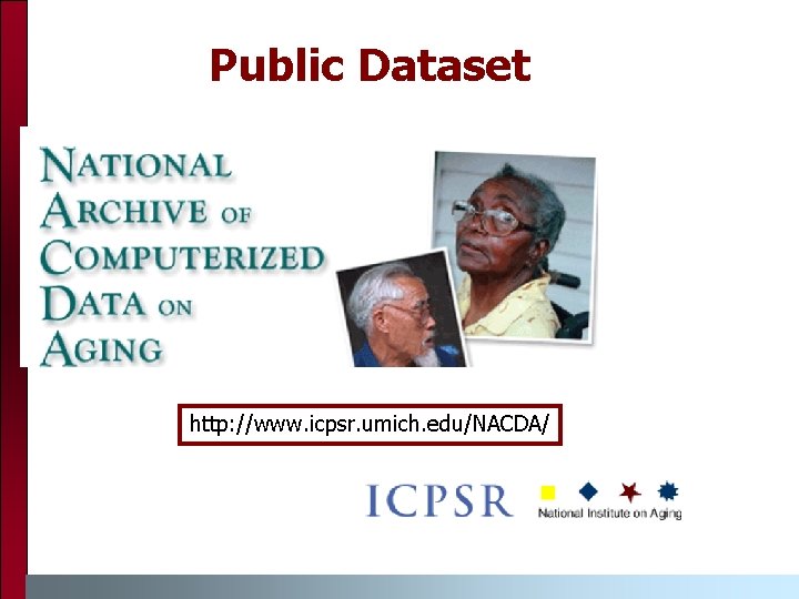 Public Dataset http: //www. icpsr. umich. edu/NACDA/ 