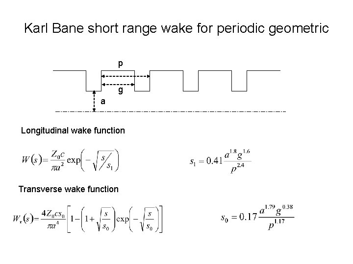 Karl Bane short range wake for periodic geometric p g a Longitudinal wake function