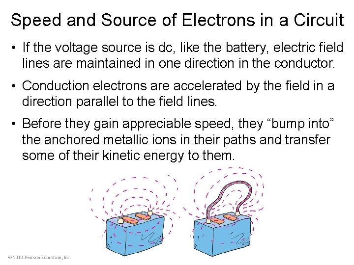 Speed and Source of Electrons in a Circuit • If the voltage source is