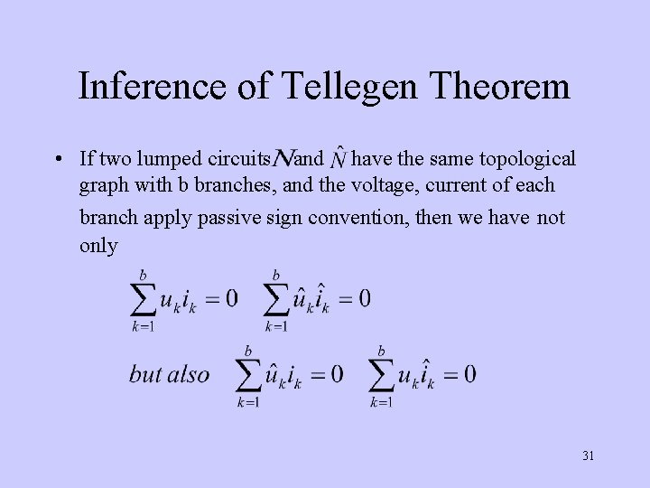 Inference of Tellegen Theorem • If two lumped circuits and have the same topological