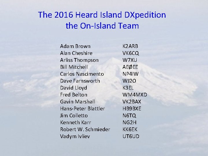 The 2016 Heard Island DXpedition the On-Island Team Adam Brown Alan Cheshire Arliss Thompson