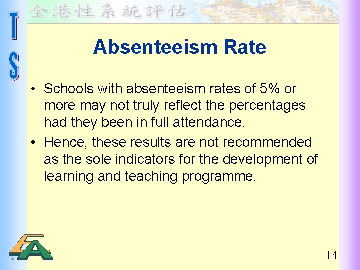 Absenteeism Rate • Schools with absenteeism rates of 5% or more may not truly