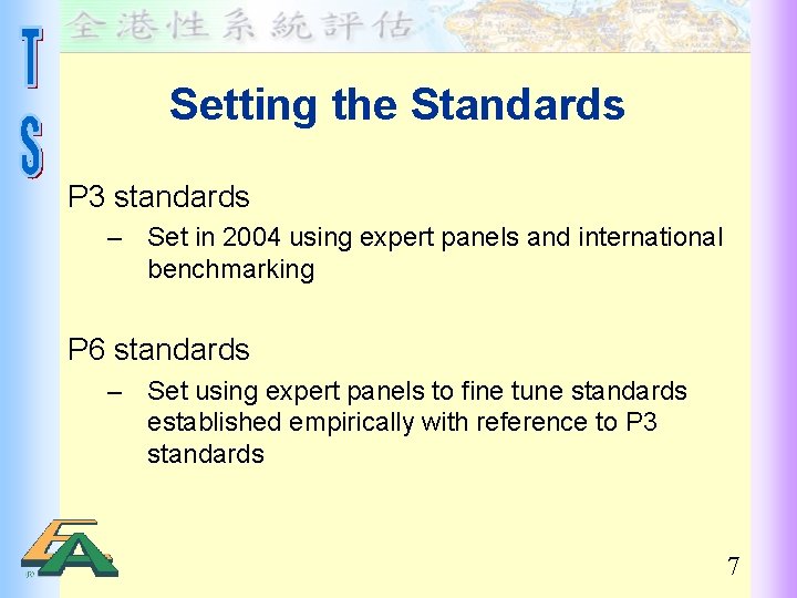 Setting the Standards P 3 standards – Set in 2004 using expert panels and