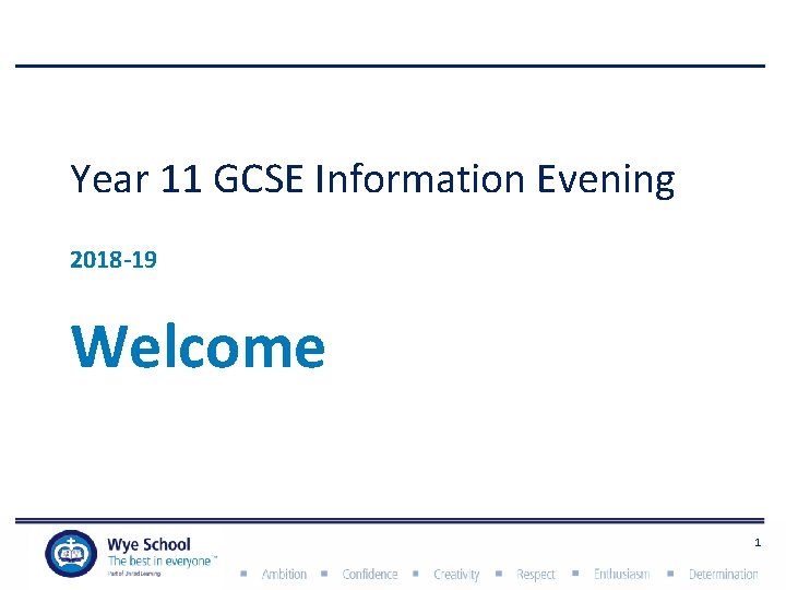 Year 11 GCSE Information Evening 2018 -19 Welcome 1 