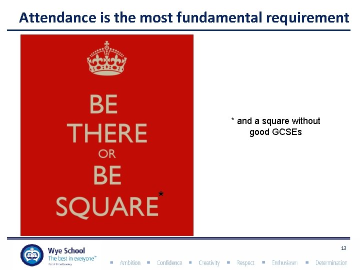 Attendance is the most fundamental requirement * and a square without good GCSEs *