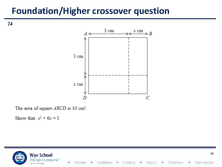 Foundation/Higher crossover question Challenges: - Fractions - Tricks students into thinking it is more