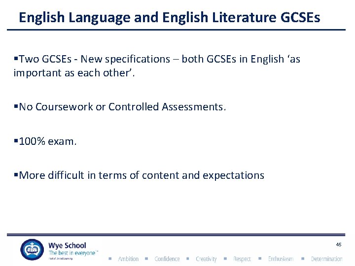 English Language and English Literature GCSEs §Two GCSEs - New specifications – both GCSEs