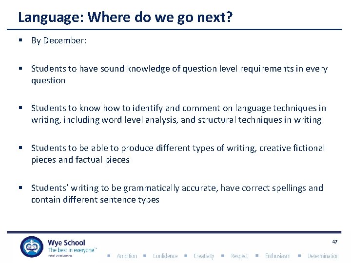 Language: Where do we go next? § By December: § Students to have sound